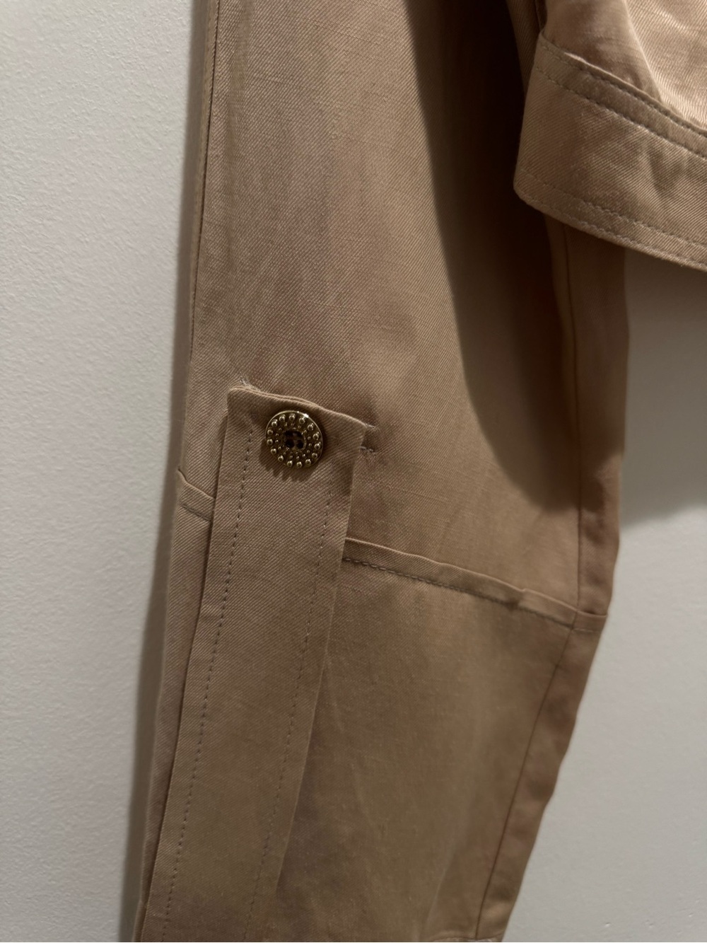 NOCTURNE Beige Cropped Wrap Jacket Linen Blend Open Shoulder Belted Size 2 - Picture 3 of 15